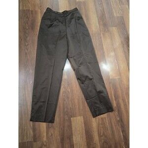 Vtg Womens Brown USA Cotton Side Zip Pleated High Waist Dress Pants Old Money